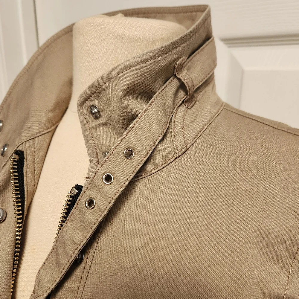 Taupe Fitted Buckle Collar Utility Jacket from White House Black Market. - Picture 8 of 15